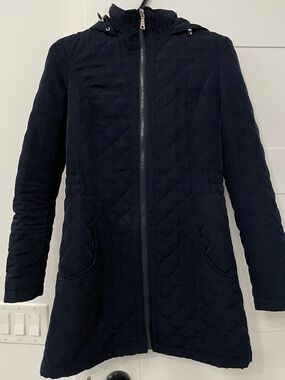 Laundry By Shelli Segal Navy Quilted Hooded Coat